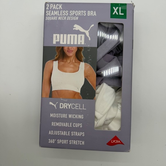 Puma Other - Puma 2 Pack Seamless Sports Bra Square Neck DryCell XL Purple White 2311